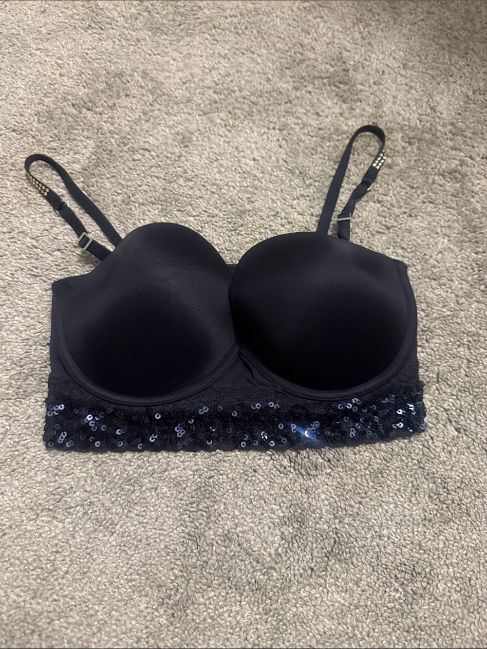 PINK Victoria's Secret Black Sequin Bandeau Bra with Straps